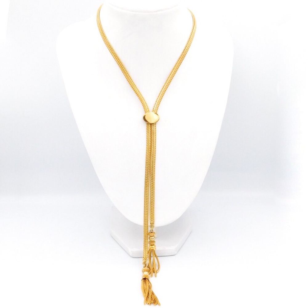 Vintage Monet Jewelry Gold Tone Lariat Necklace